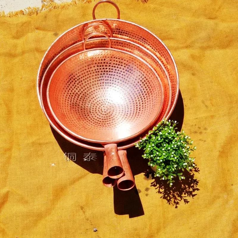 Hand made pure copper pan with double handle/single, Wok thick pot