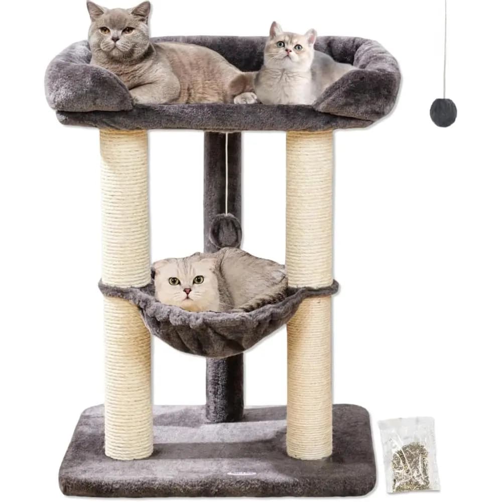Albero per Gatti Alto 28 Pollici con Tiragraffi, Postazione Finestra, Letto Grande, Amaca e Copertura Rimovibile - Grigio