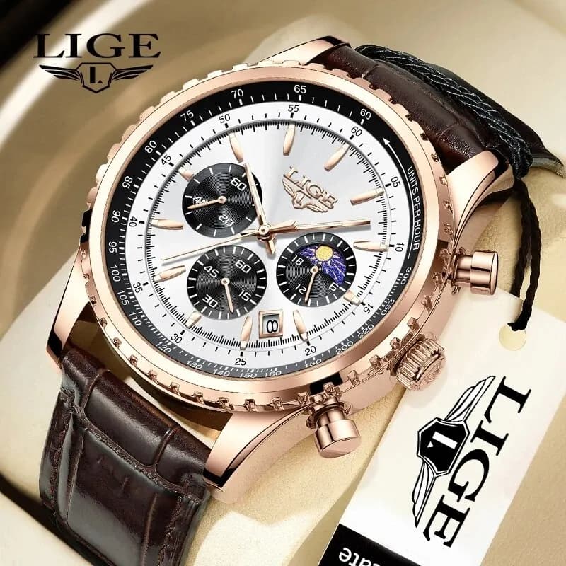 LIGE New Mens Watches Top Brand Luxury Men orologio da polso in pelle orologio al quarzo sport orologio maschile impermeabile Relogio Masculino + Box