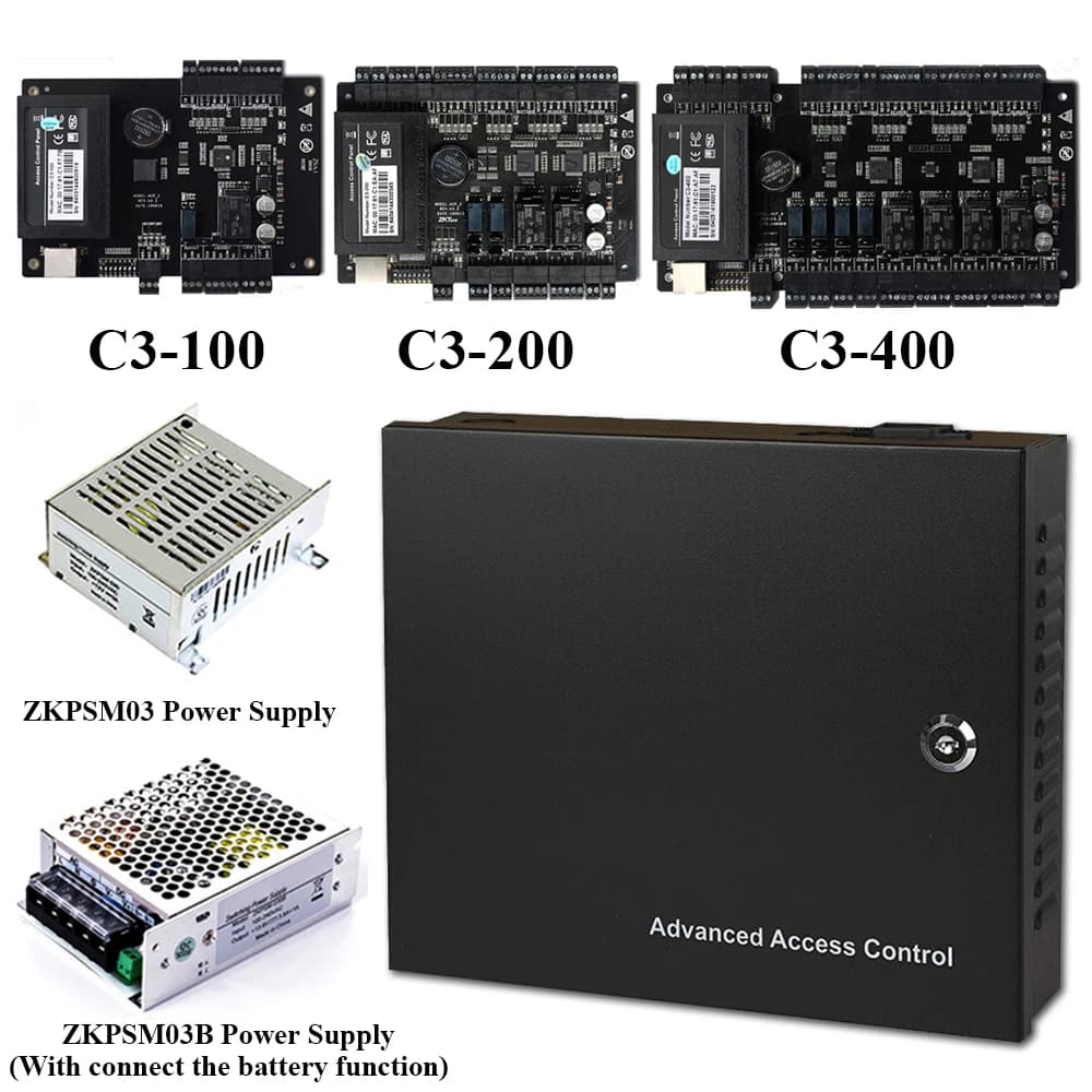 Scheda del pannello di controllo accessi TCP/IP ZK C3-400 sistema di controllo accessi a 4 porte con alimentazione scatola di ferro funzione batteria opzionale