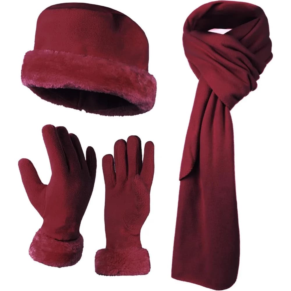 Caldo pile invernale da donna - Set cappello e guanti da donna + cappelli Guanti Sciarpe da donna