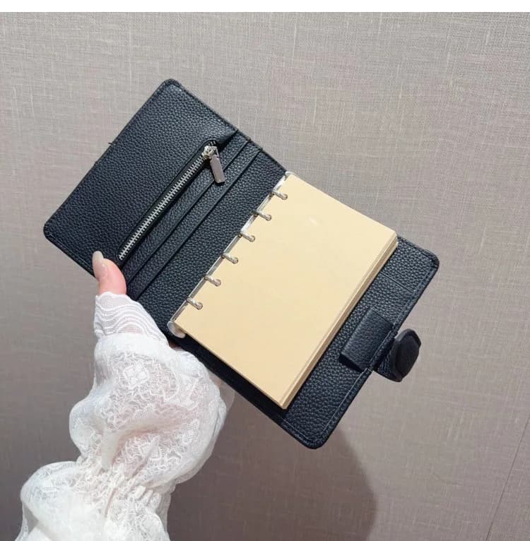 A7 Mini Rings Planner 2026 New top-grain leather Notebook black Binder Diary Journaling Supplies Stationery organizer