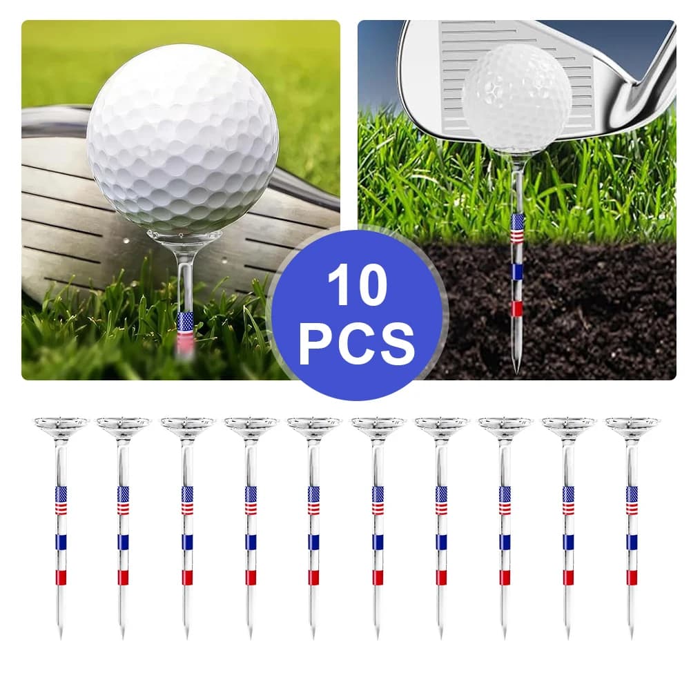 10 Pezzi Tee da Golf in Plastica Infrangibili, Lunghi 3-1/4 Pollici, Trasparenti con Bandiera Americana, Riducono Attrito e Rotazione Laterale
