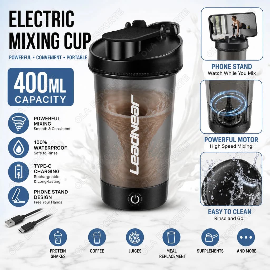 With Phone Holder Electric Mixing Cup 400ML Outdoor Fitness Portable Automatic Shaker Cup Suitable For Protein Powder And Coffee