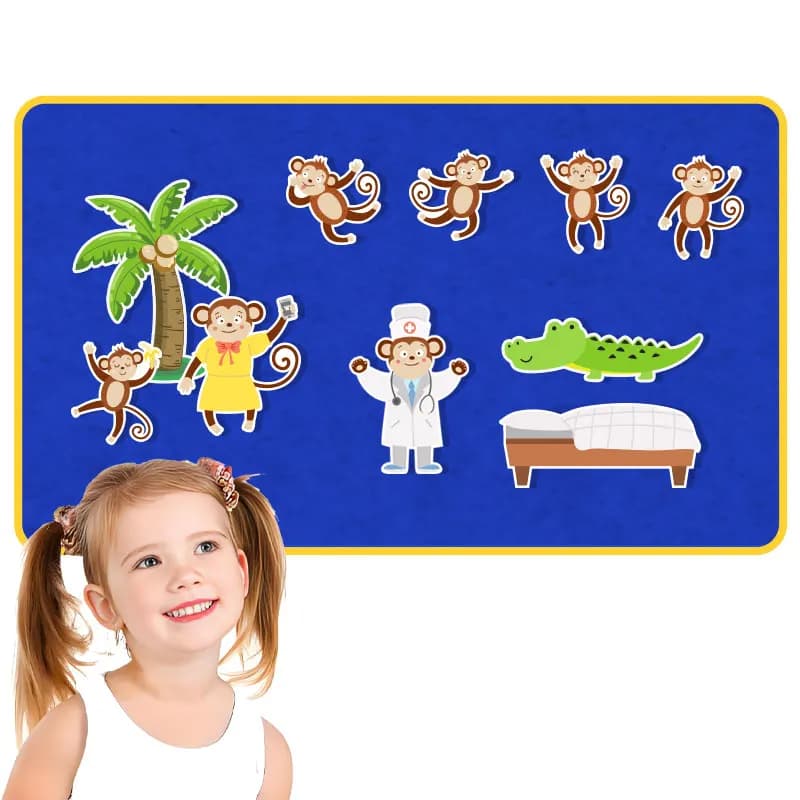 Set di 5 scimmie in feltro, giocattoli educativi per l'apprendimento prescolare, forniture interattive per l'aula, giochi educativi per bambini
