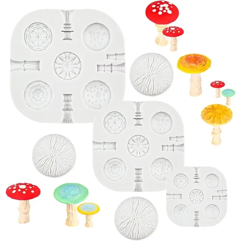 CHCH Set di 3 Stampi in Silicone per Argilla Polimerica a Forma di Fungo, 5 Forme, 3 Dimensioni, Strumenti Vivaci per Creazione di Gioielli