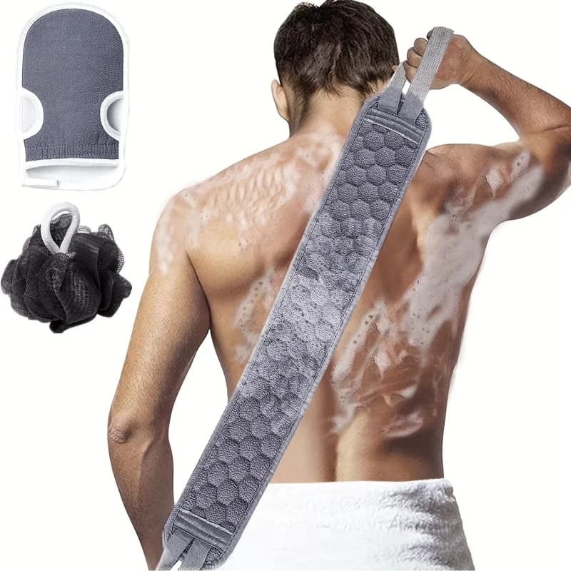 Set di 3 scrub esfolianti per il corpo - Include scrub per la schiena, guanto da bagno e spugna loofah per la doccia - Pulizia profonda e vitalizzante
