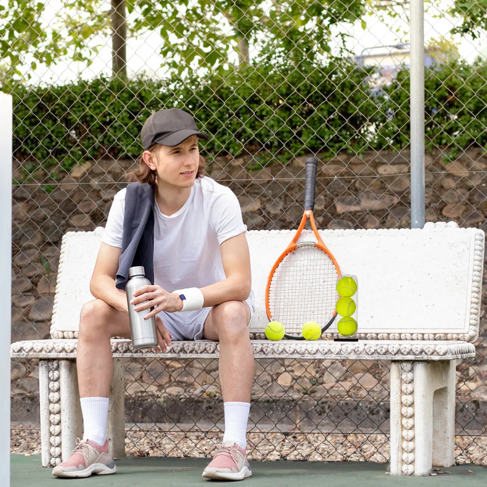 Set di 3 Pressurizzatori per Palline da Tennis con Pompa, Organizzatore, Copertura e Contenitore