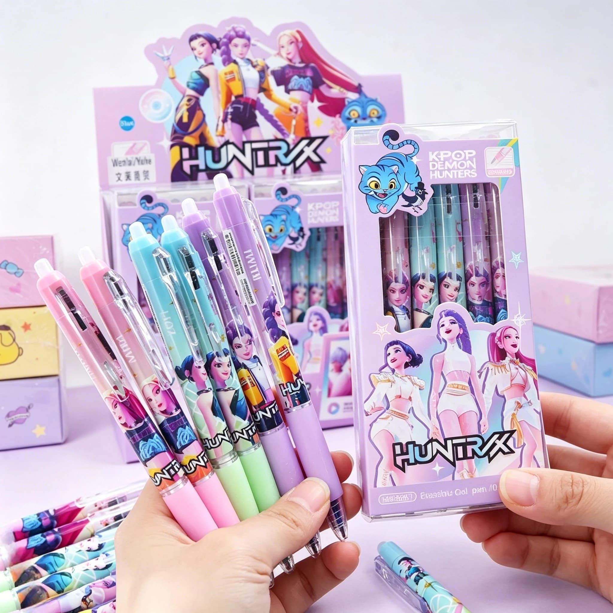 Cute High Value Press Erasable Pens Kpop Anime Girls 0.5mm Blue Gel Pens Creative Student School Stationery Childrens Gifts