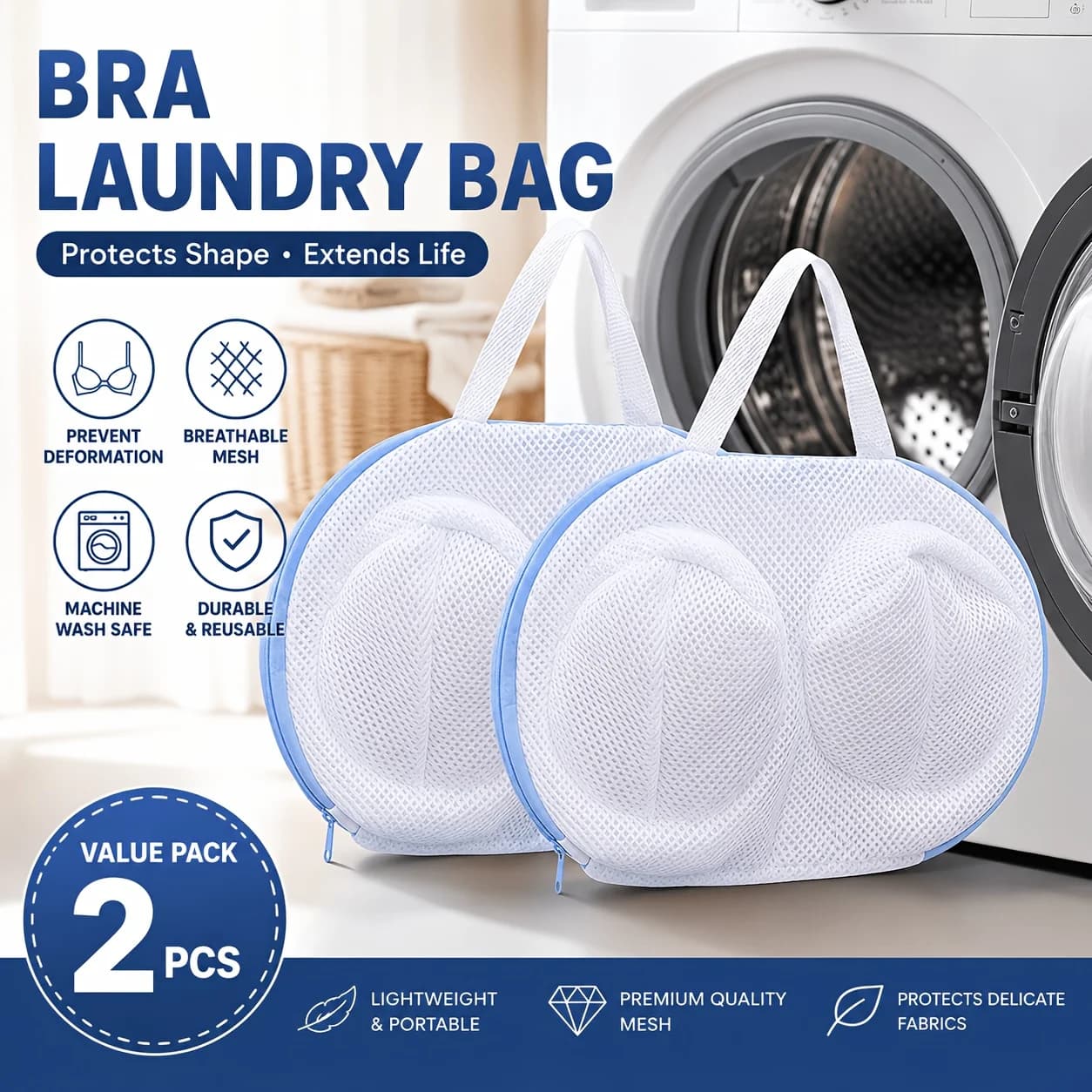 2pcs 3D Bra Wash Bag Mesh Lingerie Underwear Washing Bag Zipper Anti-Deformation Delicates Laundry Pouch