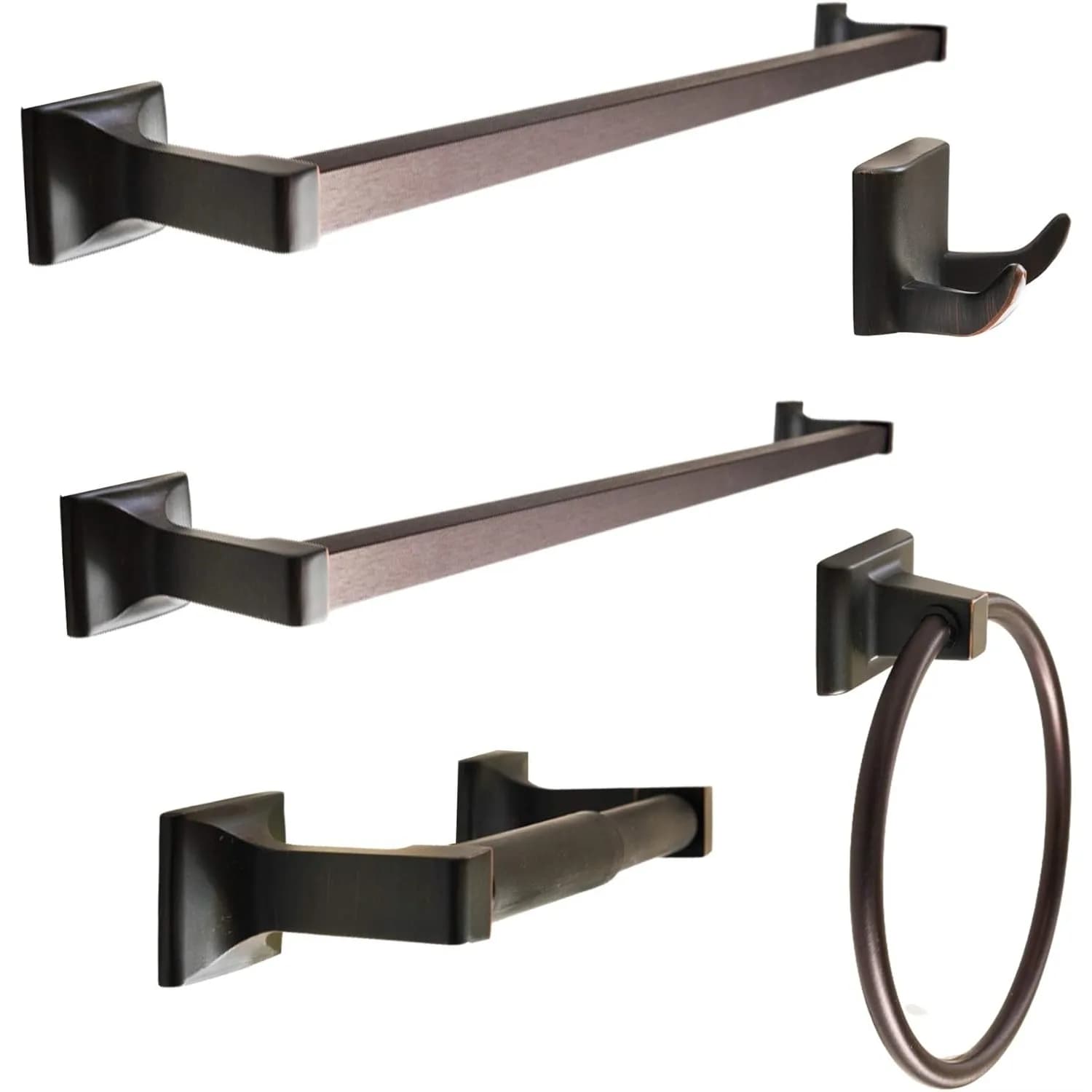 Set di Accessori per Bagno in Metallo Resistente, 5 Pezzi da Parete, Include Gancio per Accappatoio, Porta Carta Igienica, Anello Porta Asciugamani, 18 e 24 Pollici