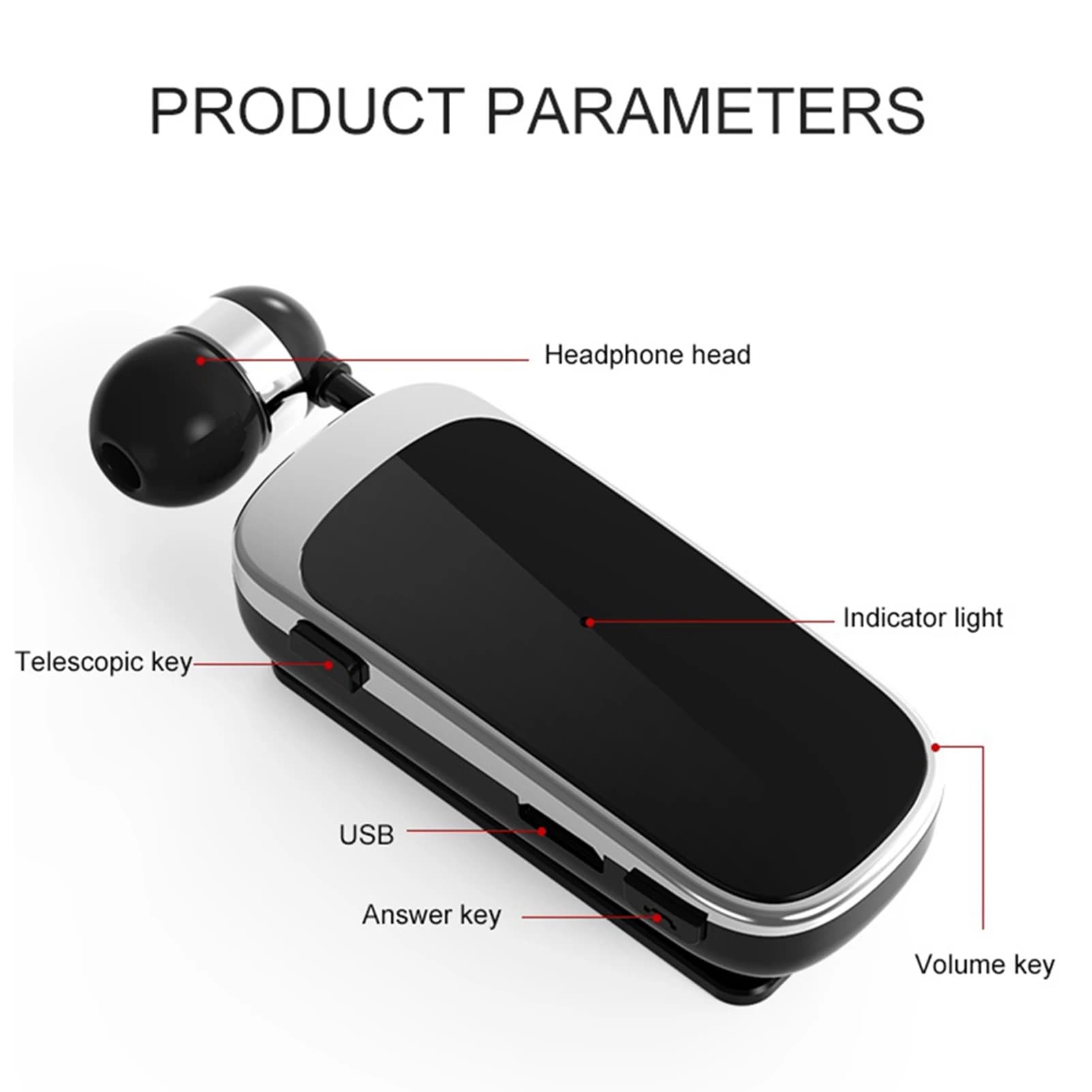 K52 Wireless Business BT Auricolare In-Ear Auricolare retrattile Vivavoce Sport Driver Auricolare Clip telescopico su Auricolare stereo