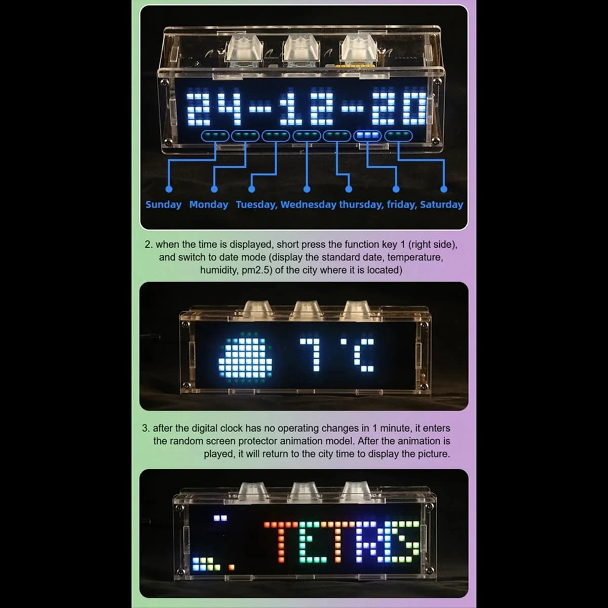 AYHF RGB Luce ambientale con copritasto meccanico Orologio Supporto timer 3 X 6 Effetto di illuminazione a colori Wifi Connect Telefono cellulare PC