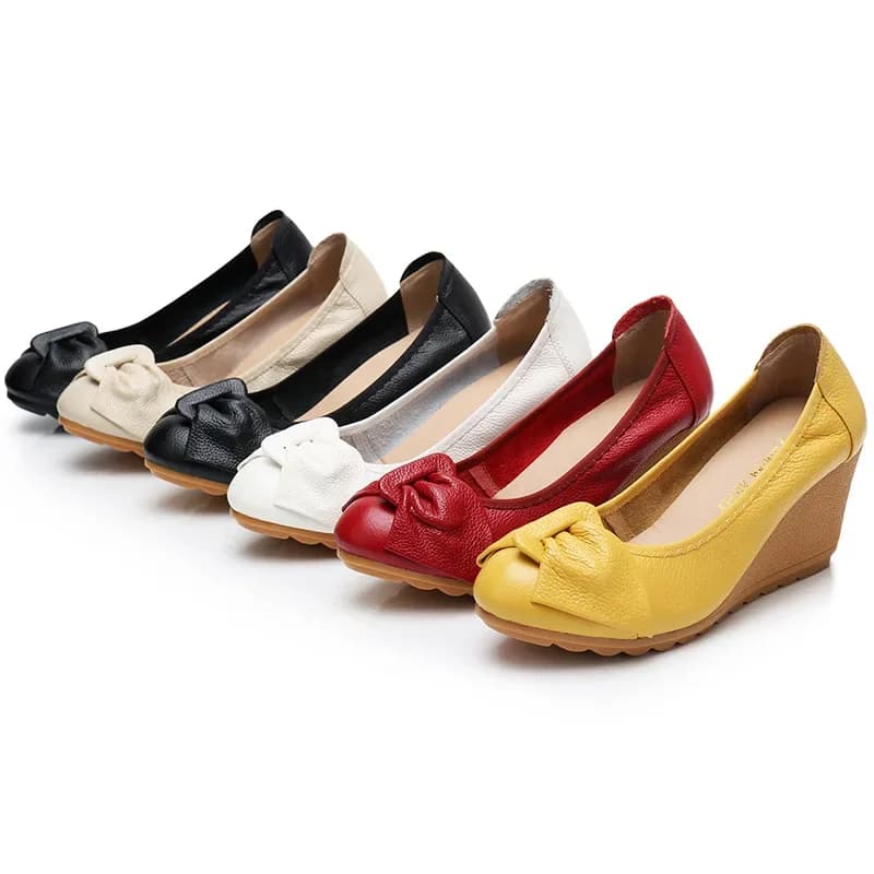 Scarpe da donna in vera pelle da donna da donna, da donna, con tacco alto, slip on, con fiocco estivo, taglia 34-40