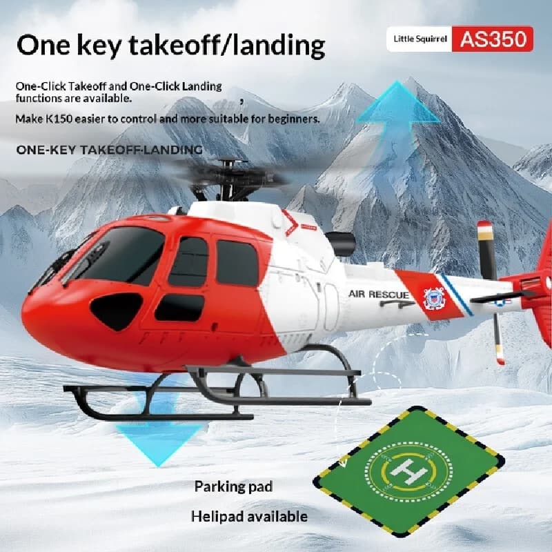 Elicottero RC WL K150 AS350 Squirrel a 4 Canali con Motore Brushless, Posizionamento Ottico del Flusso, Decollo e Atterraggio con Un Tasto per Principianti