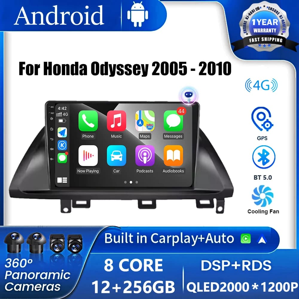 Autoradio Android 16 da 9 Pollici 4G per Honda Odyssey 2005-2010 e Qashqai 2 J11, Lettore Multimediale GPS con Navigazione 4G LTE