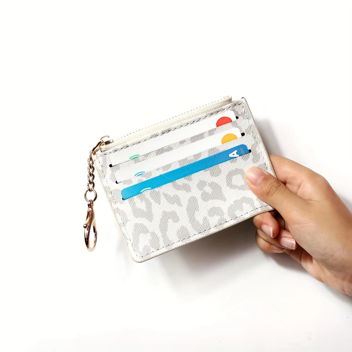 Fashion Cute Leopard Print/Floral Pattern Mini Ultra-Thin Zipper Card Case, Zipper Closure with Multi-Slot Coin And Bank Card Storage, Ultra-Light Pocket Card Wallet ID Holder, Travel Card Case, Gift for Fashionable And Women