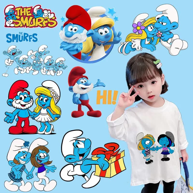 Patch termoadesiva T-Smurfes per stirare, con elfi blu dei cartoni animati, adesivo termotrasferibile, decorazione fai da te per magliette alla moda, applique, regalo di compleanno