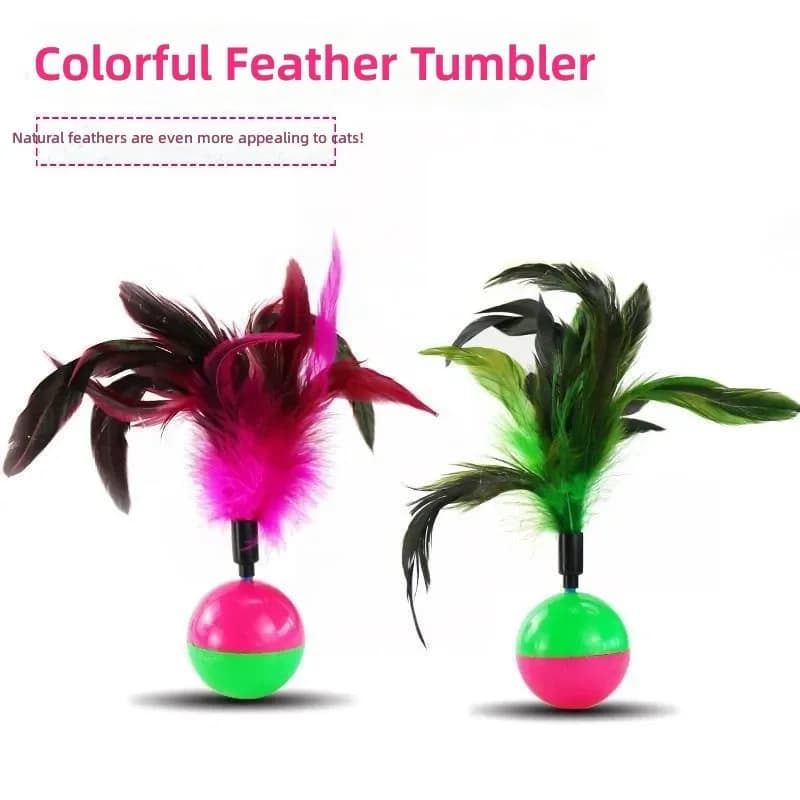2026 Cat Toys Colored Feather Tumbler Cat Teaser Stick Self-Hi to Relieve Boredom Self-Hi Ball Pet Supplies Wholesale