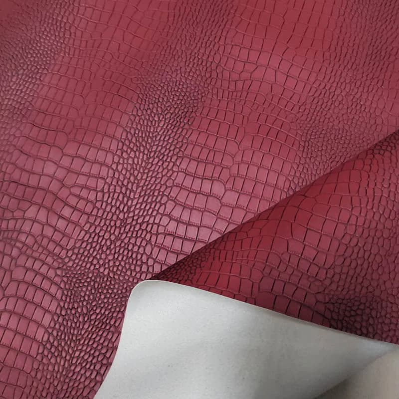 Buono, Tessuto in pelle PU coccodrillo rosso vino opaco, Tessuto in vera pelle imitazione strisce antiurto, Materiale da cucito, Borsa fai da te, Copridivano