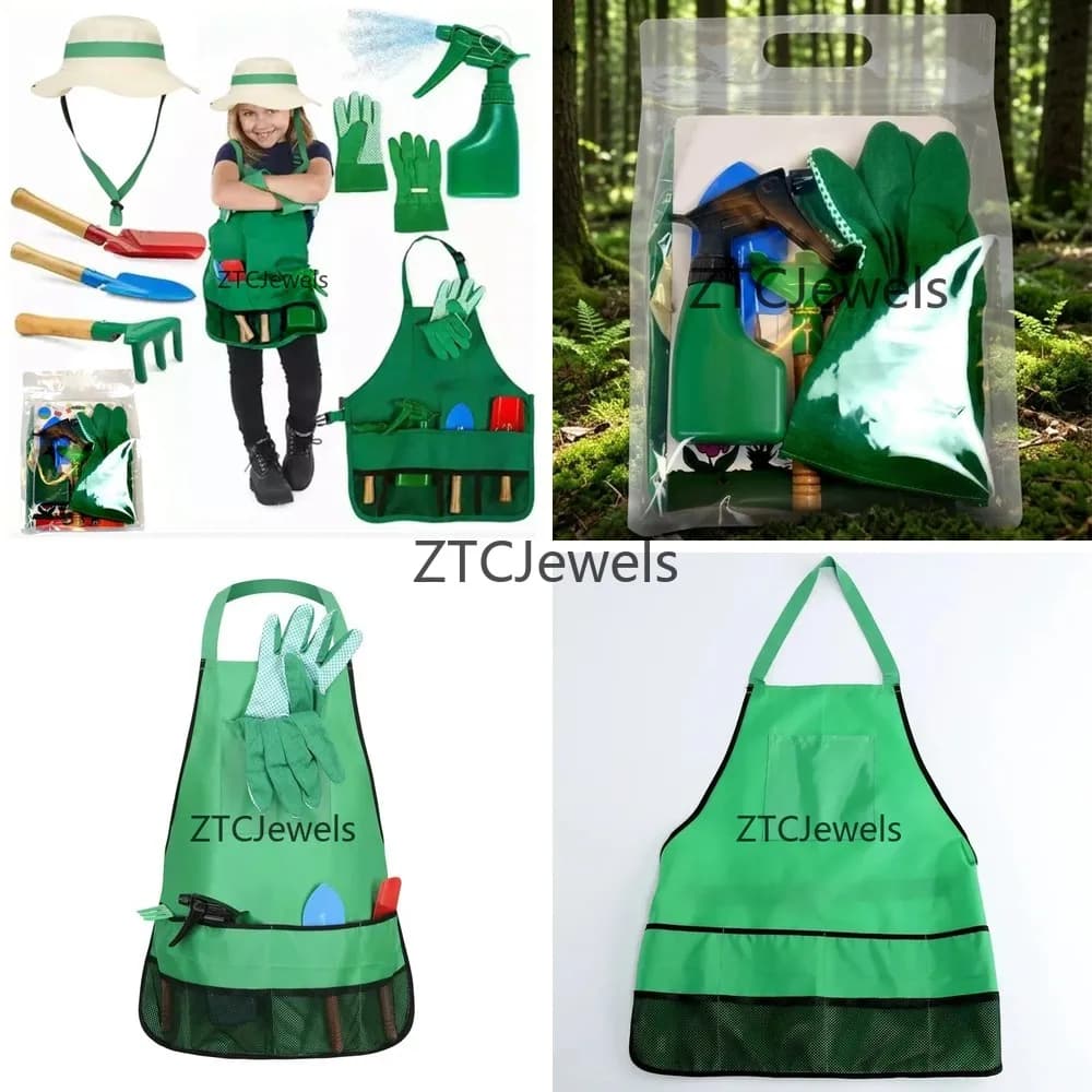 Kids Garden Apron Tool Set with Gloves Cosplay Costume for Girls Flower Planting Play Science Toys Party Dress Up