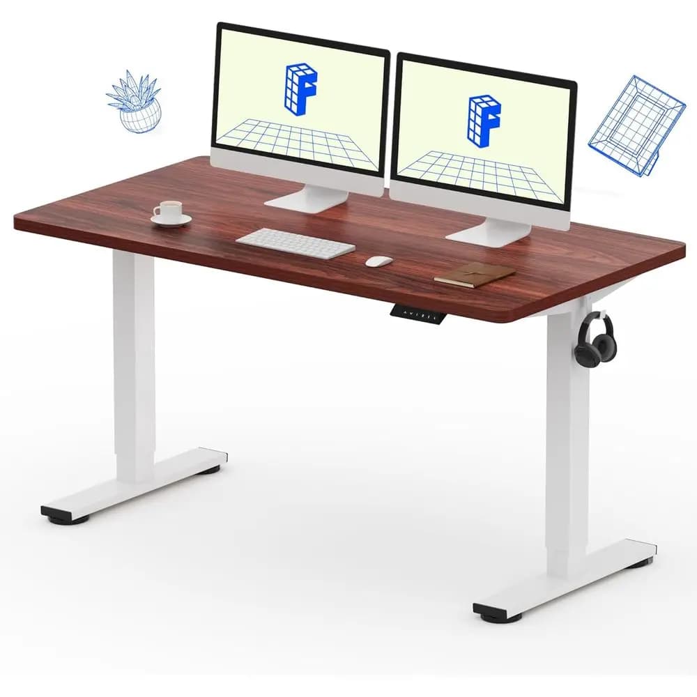 Adjustable Electric Desk in Height with Solid Surface 1 Inch, 55x28, Ideal for Home Office and Multi-Monitor Configurations, Easy to Fit