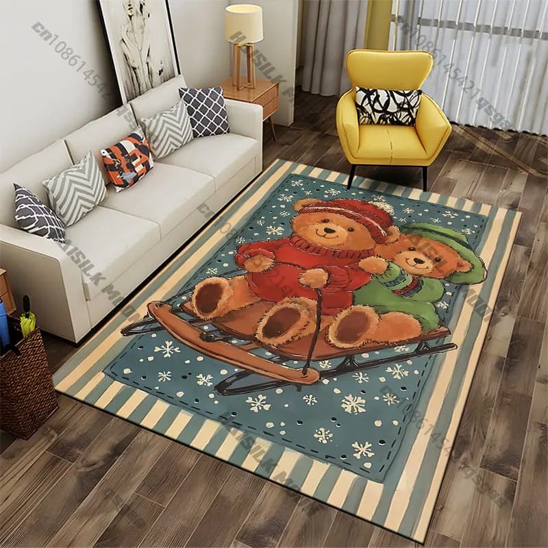 Tappeto con orsetti che scendono in slitta, tappeto da yoga, decorazione per soggiorno, tappetino per gattonare per bambini, zerbino, tappeto decorativo, tappetino da gioco
