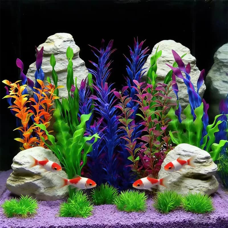 Set di 7 Ornamenti Decorativi Micro, Alghe Artificiali, Piante Acquatiche Finte per Acquario, Simulazione di Piante Acquatiche