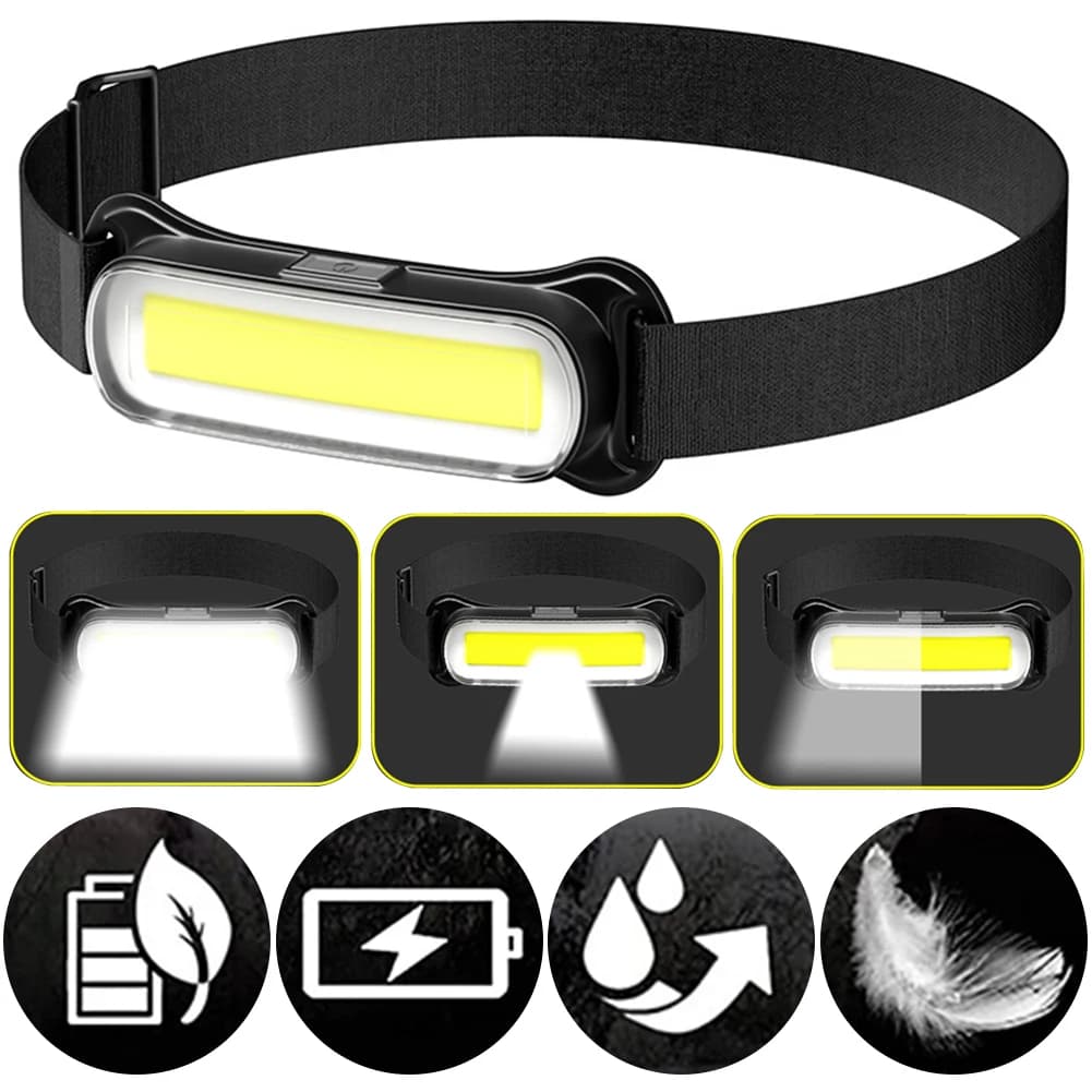 Lampada frontale a LED ricaricabile Torcia a 3 modalità Lampada frontale impermeabile Fascia regolabile per la corsa in campeggio Emergenza all'aperto