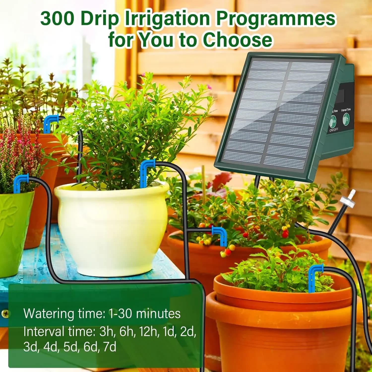 Sistema di irrigazione solare per balcone da giardino Irrigazione automatica a goccia Sistema di irrigazione da giardino fai-da-te Irrigazione con tubo a goccia Uso esterno