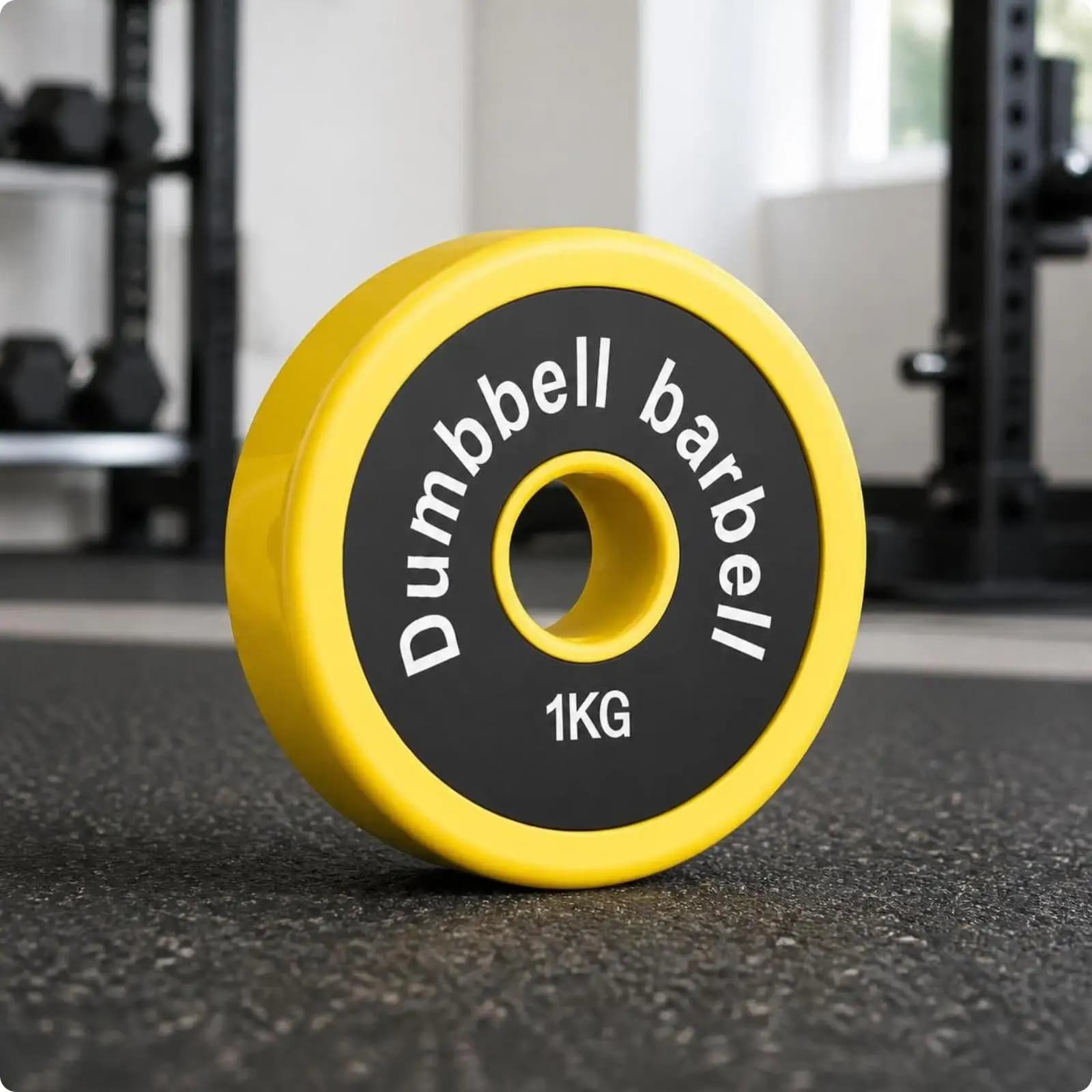 Home Gym Rubber Weight Plate Cast Iron Dumbbell Load Disc for Barbell Heavy Duty Strength Building Yellow Guarded Fitness