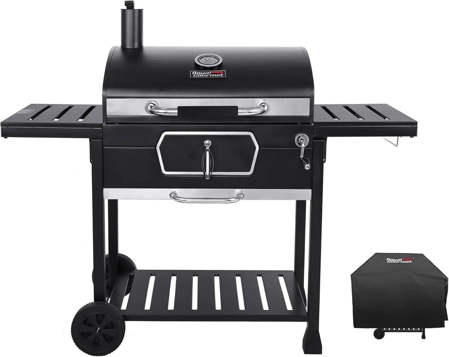 Griglia a carbone Deluxe da 30 pollici con coperchio, griglia per barbecue grande con tavolini laterali pieghevoli per picnic all'aperto, campeggio, patio, cortile