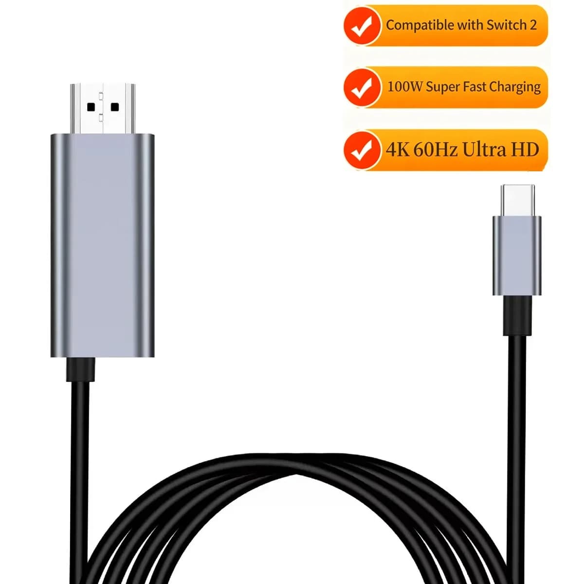 Cavo Adattatore da USB-C a HDMI 4K 30Hz per Monitor, Telefono, Schermo HDTV, Cavo Video per Computer con Duplicazione Schermo HDMI