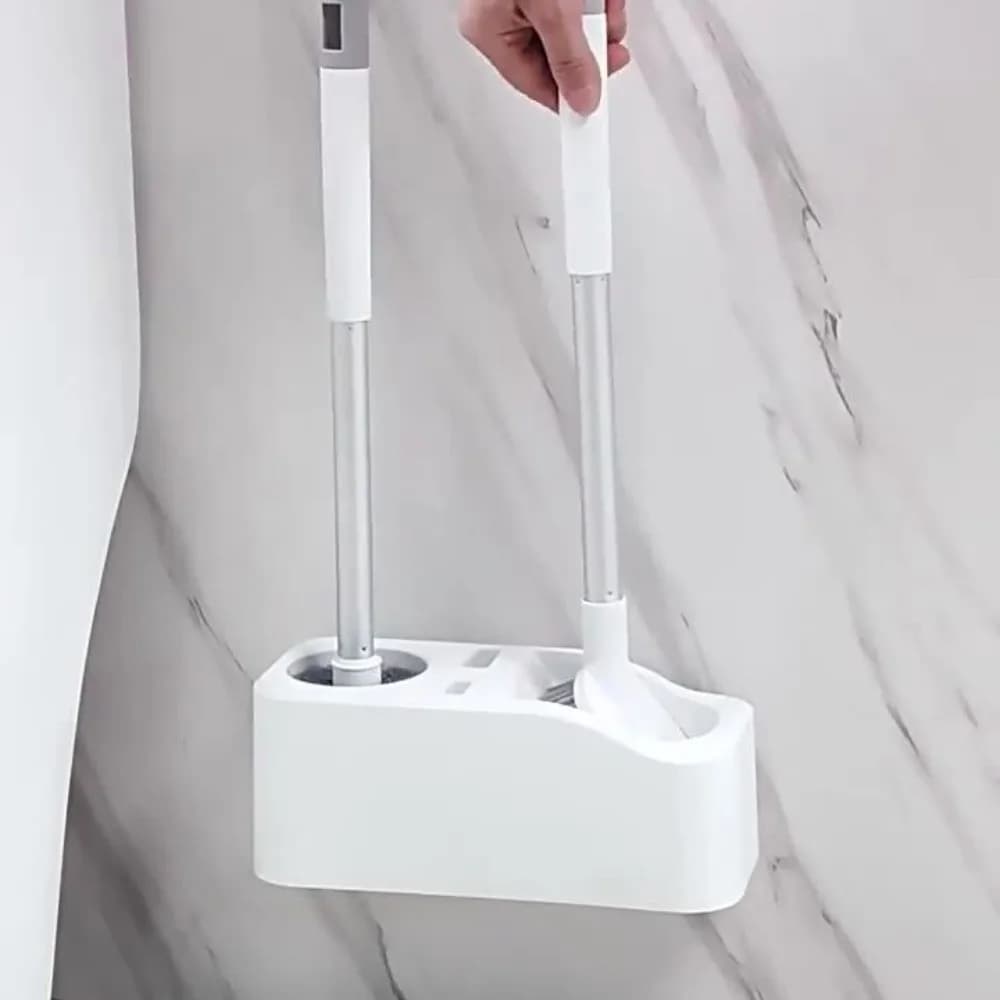 Spazzola per WC 4-in-1 con Manico Lungo e Setole Morbide, Pulitore per Toilette Montabile a Parete, Spazzole per Pulizia Bagno ad Asciugatura Rapida