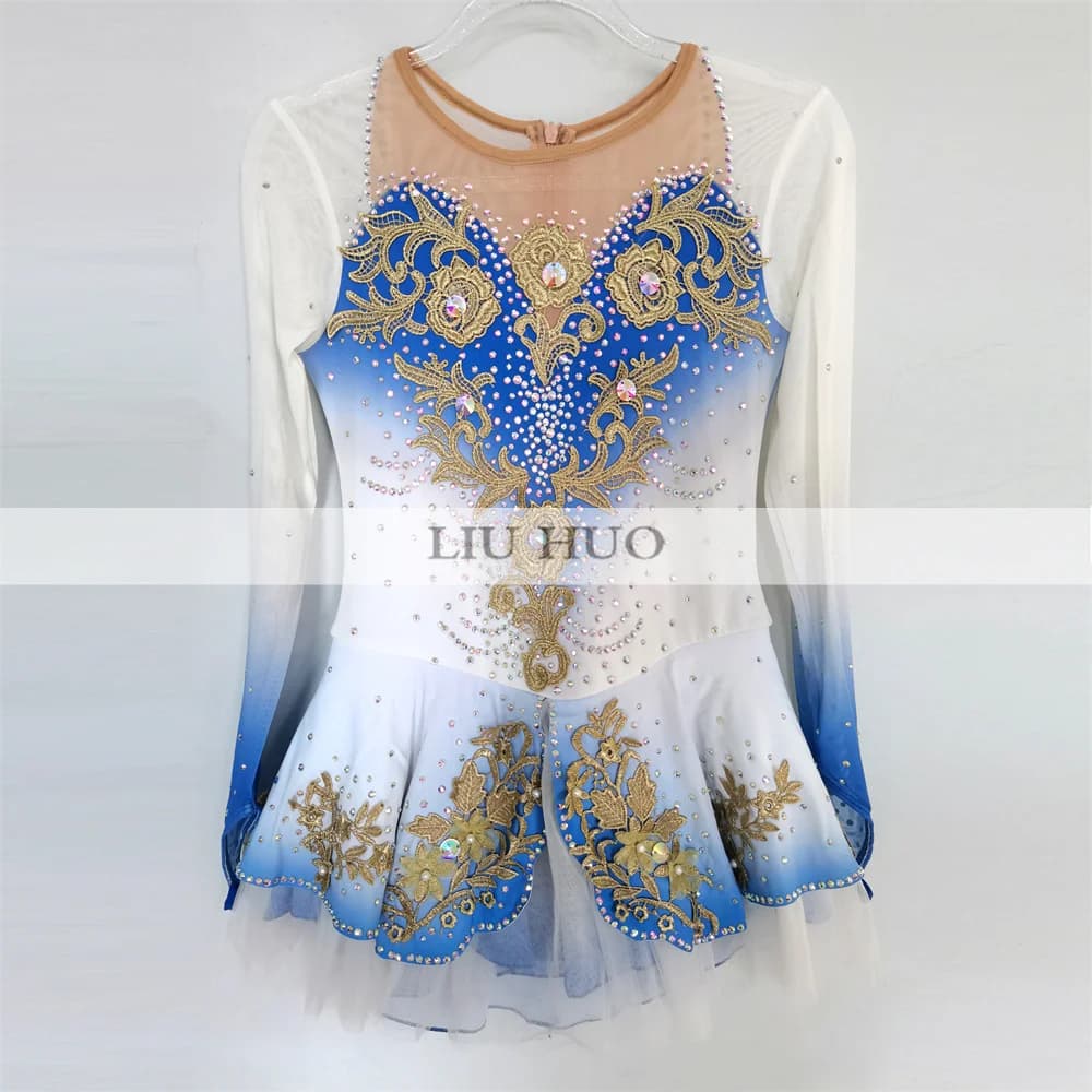 LIUHUO Danza sul Ghiaccio Pattinaggio di Figura Vestito Donna Ragazza Adolescente Personalizza Costume Prestazioni Competizione Body Rullo Fiore Bianco Bambino