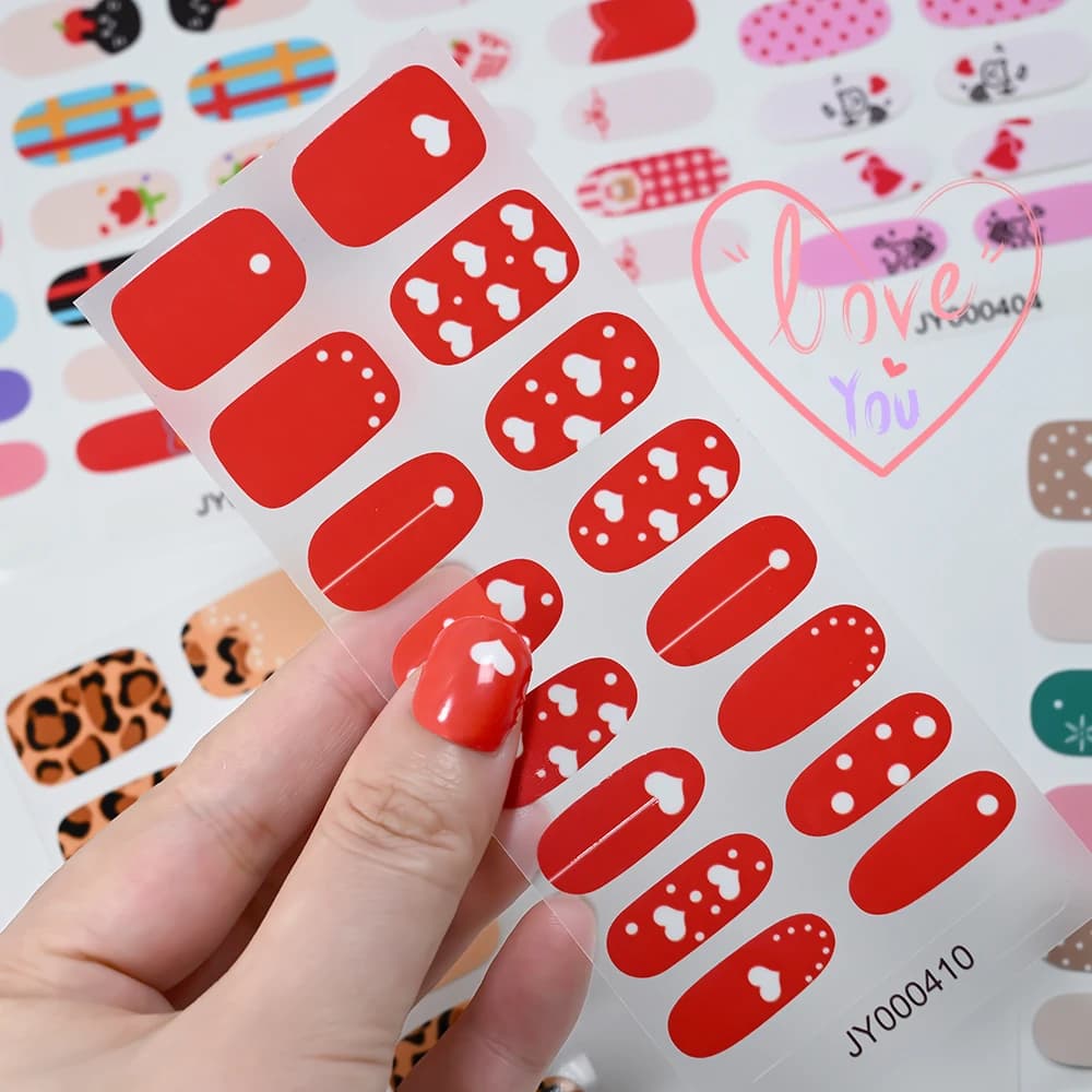 16 punte adesivi per unghie in gel a forma di cuore bianco semidurato rosso dolce amore strisce per unghie autoadesive patch lampada UV necessita di stampa sulle involucri per unghie