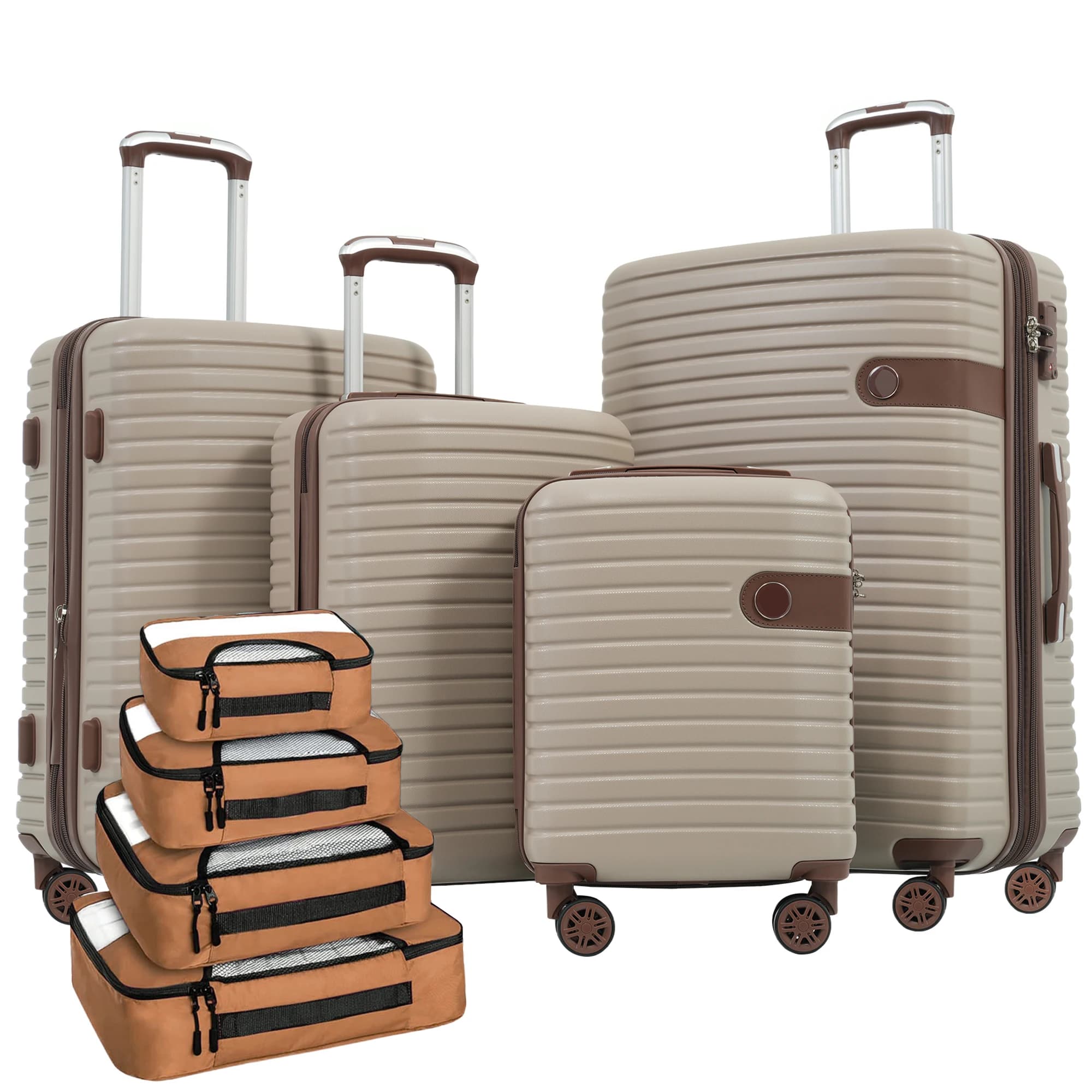 Set di valigie da 4 pezzi, bagagli da viaggio espandibili leggeri con guscio rigido in ABS con 4 cubi da imballaggio, lucchetto TSA, spinner
