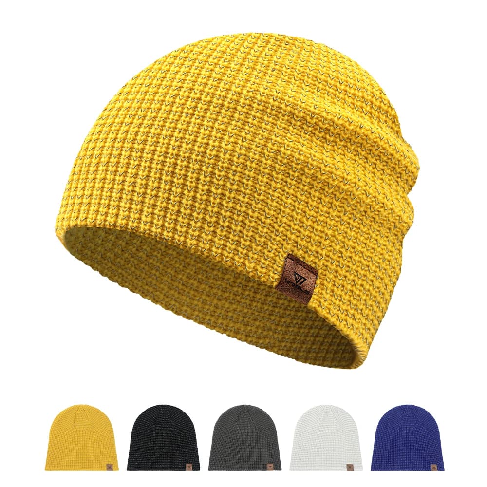 WRELS Cappelli invernali lavorati a maglia, caldi, riflettenti, per corsa notturna, unisex, antivento, protezione per le orecchie, ciclismo, escursionismo, sci