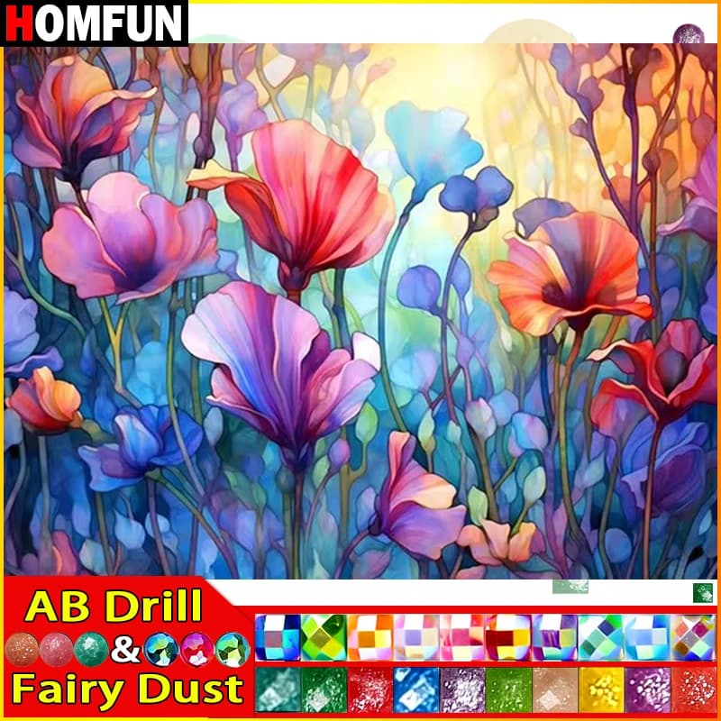HOMFUN Fairy Dust AB 5D DIY Diamond Painting "Scenery Flower" Full Drill Resin Diamond Embroidery Cross Stitch Home Decor