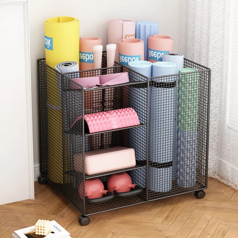 Large Storage Basket for Yoga Mats, Fitness Equipment, Sports Equipment Furniture, with Wheel for Badminton Included, Portable Organizer