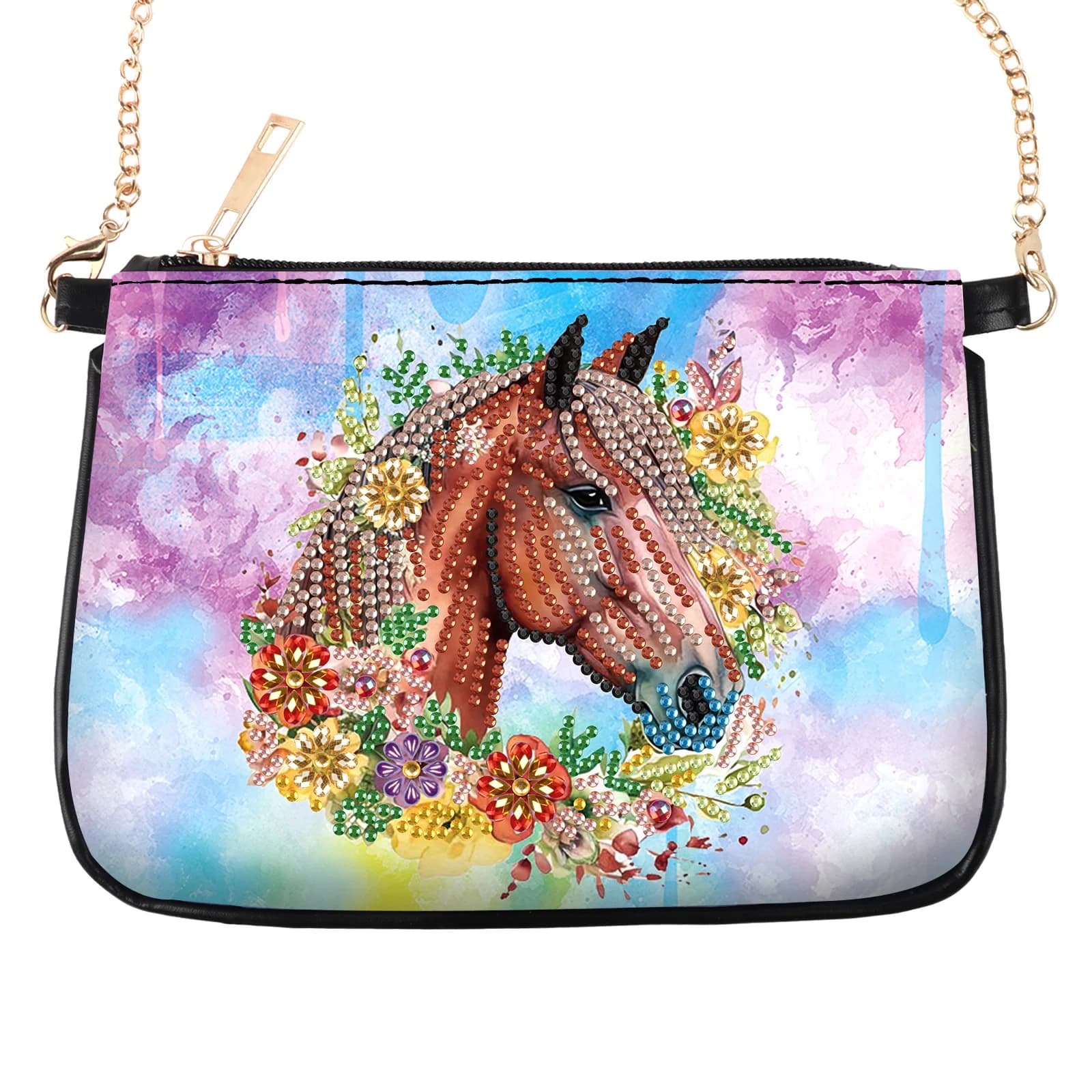 Kit di borse per pittura artistica con diamanti per adulti con borsa a tracolla a catena, regalo creativo fatto a mano artigianale con diamanti a forma unica di cavallo carino