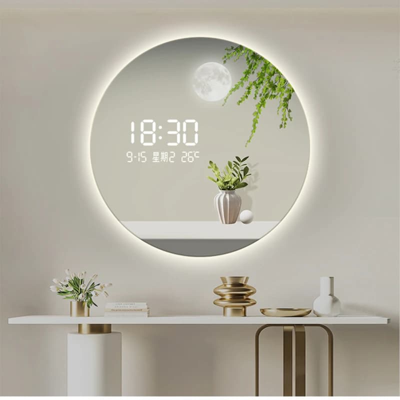 Orologio elettronico luminoso con pianta verde circolare soggiorno sala da pranzo pittura decorativa orologio da parete appeso a LED creativo