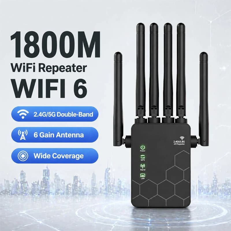 Amplificatore di Segnale WiFi 6 5G 1200M con 6 Antenne, Estensore Router per Router Smart, Penetrazione Pareti, Ampia Copertura, Uso Ufficio e Caffetteria