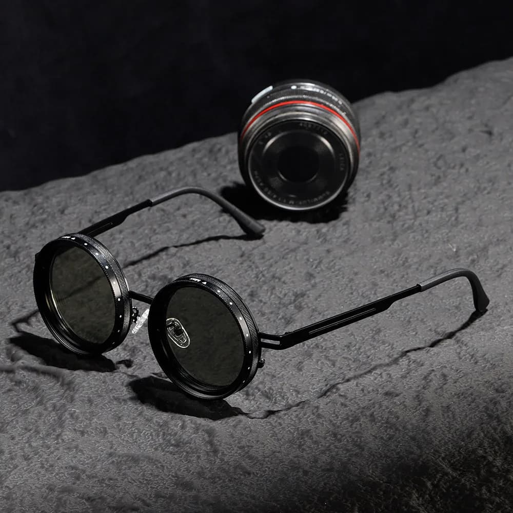 Driving Sunglasses Men Adjustable Sunglasses Round Frame Steampunk Sun glasses Color-changing ND 9 Polarized Lenses Sun Glasses