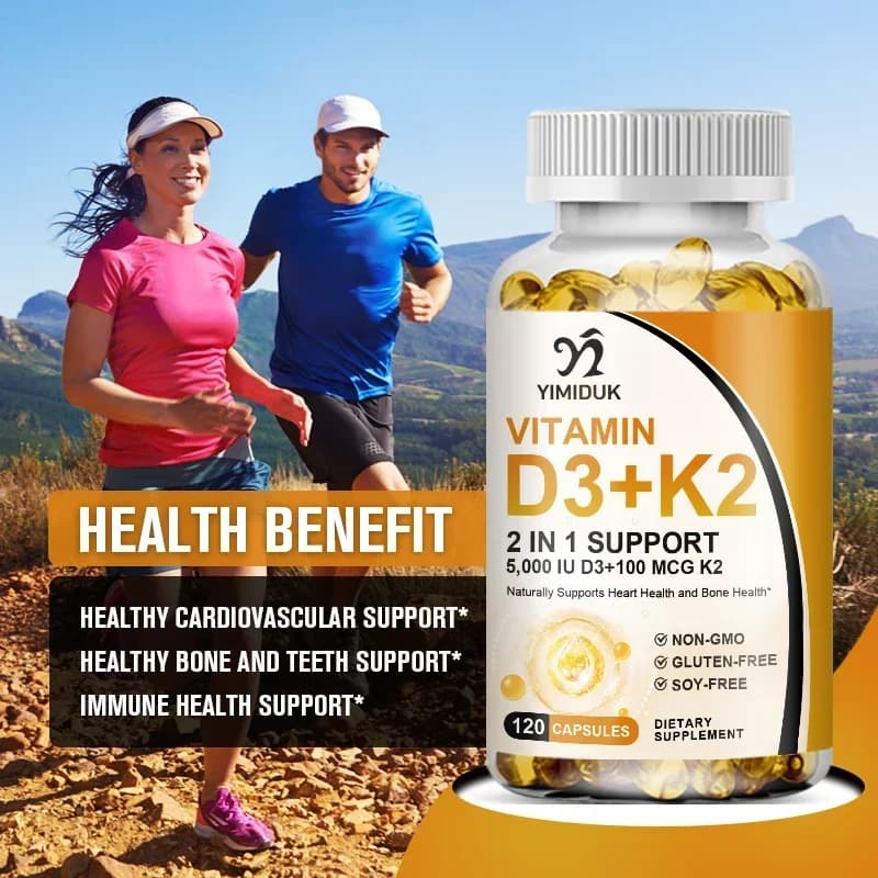 YIMIDUK Integratore di Vitamina D3 K2, 5000 UI D3 + 100mcg K2 MK-7, Supporta l'ossigenazione delle ossa, l'assorbimento del calcio e la salute immunitaria e cardiaca
