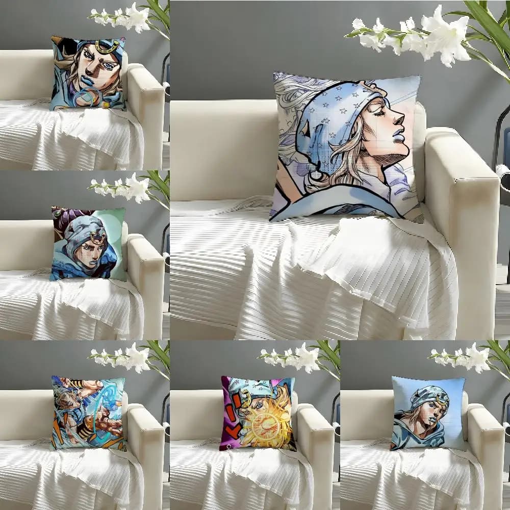 Fodera per cuscino Jonathan Joestar in lino naturale, tessuto organico, stampa fronte-retro, decorazione per divano e casa