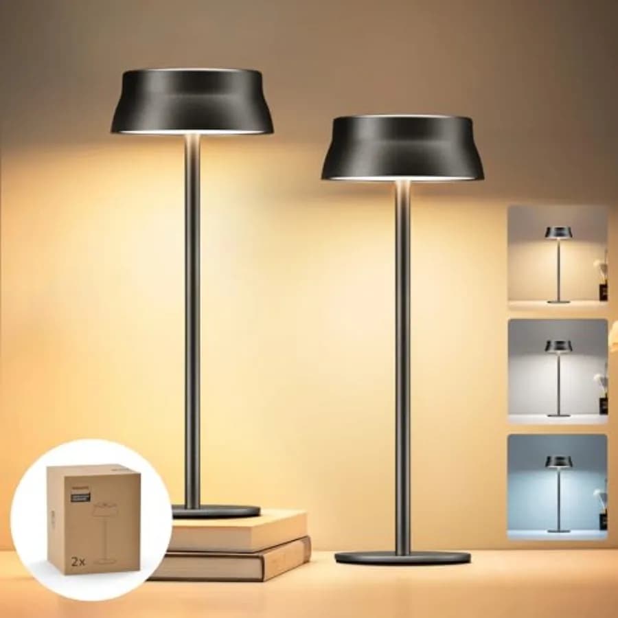 Cordless Table Lamp, Portable Outdoor LED Desk Light, Rechargeable Battery Operated, 2 Adjustable Height, Touch Control and 3 C