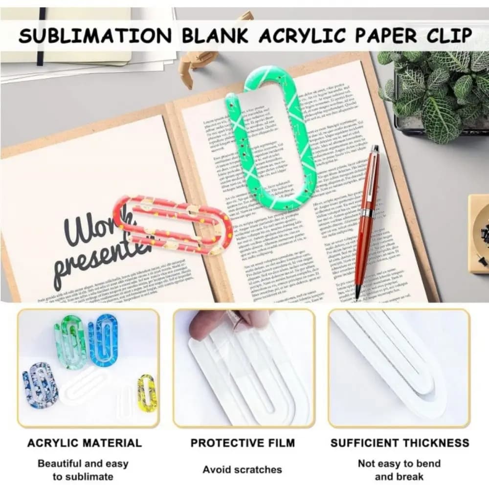 10Pcs Acrylic DIY Bookmarks Sublimation Blanks Ornaments Acrylic Paper Clips Clear Transparent Unfinished Bookmarkers Notebook