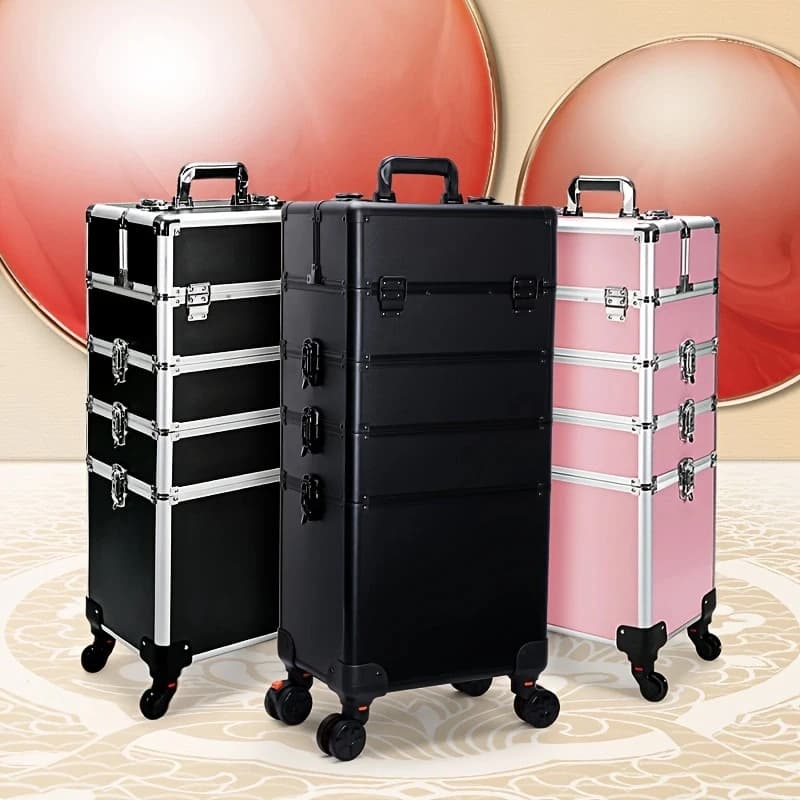 Detachable Rolling Makeup Case Large Storage Cosmetic Trolley 4 Layers Large Capacity Makeup Organizers Travel Case with Key