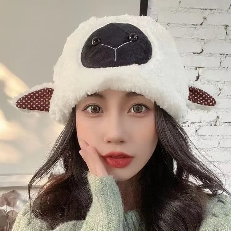 Black nose sheepskin hat Super soft hot woman cap for girls funny and soft crazy cap animal Halloween winter hat costume